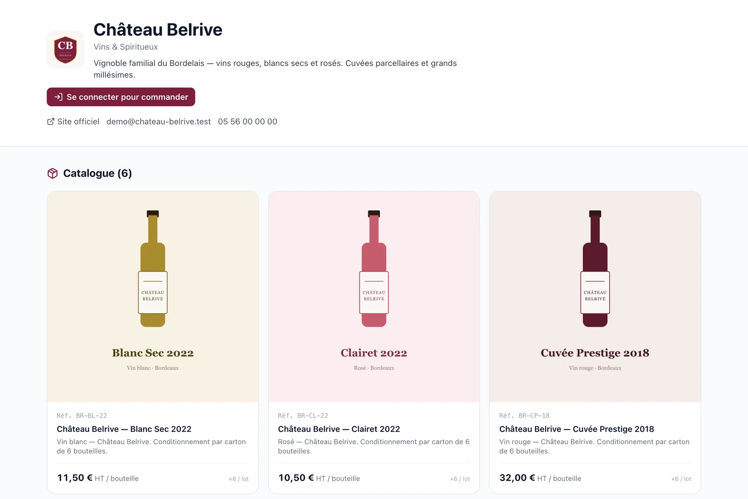 Eshop client Kardinal, catalogue commandable, panier persistant et favoris